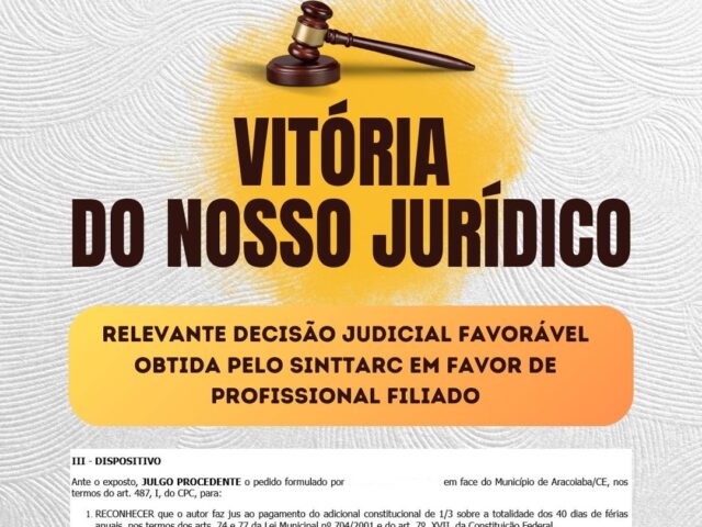 RELEVANTE DECISÃO JUDICIAL FAVORÁVEL OBTIDA PELO SINTTARC EM FAVOR DE PROFISSIONAL FILIADO